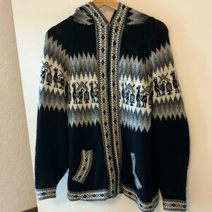 Black and Gray Alpaca Hooded Sweater